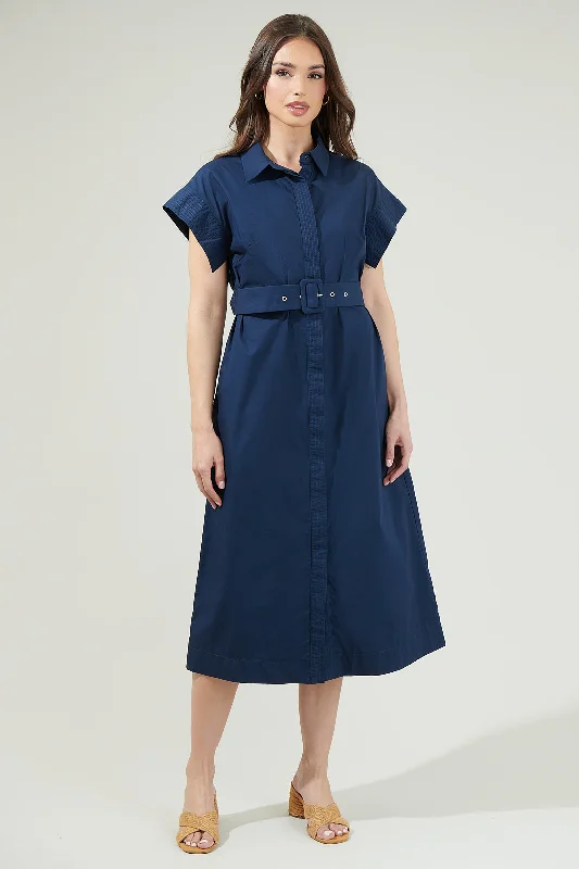 Lorelei Button Down Midi Dress Fashionable Off-Shoulder Dress Midi