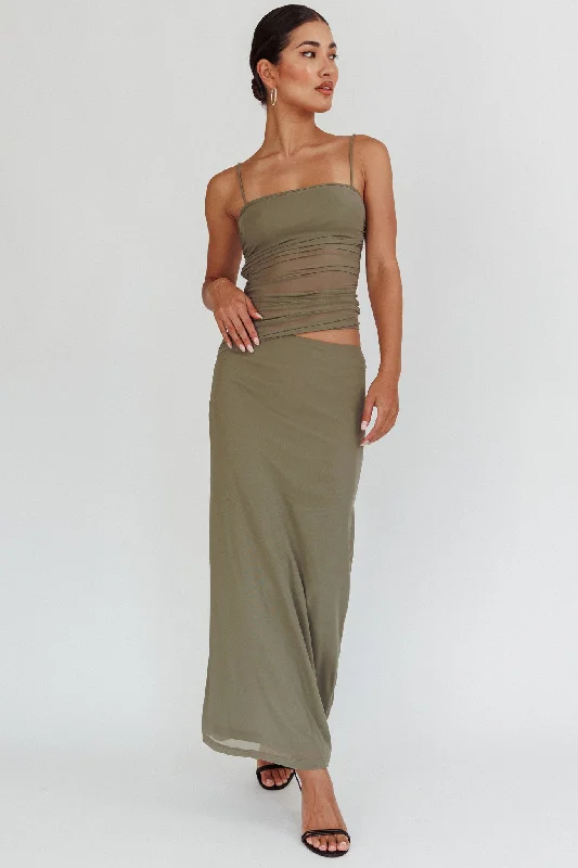 Lorely Ruched Bodice Maxi Dress Olive Elegant Velvet Maxi Dress