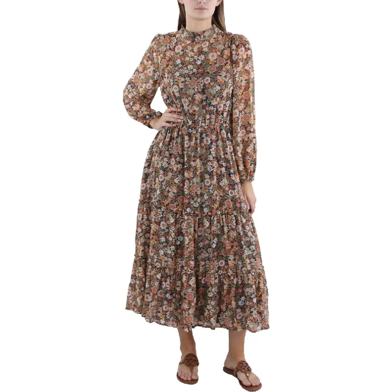 Lost + Wander Womens Floral Print Tea Length Maxi Dress Classic Tulle Maxi Dress