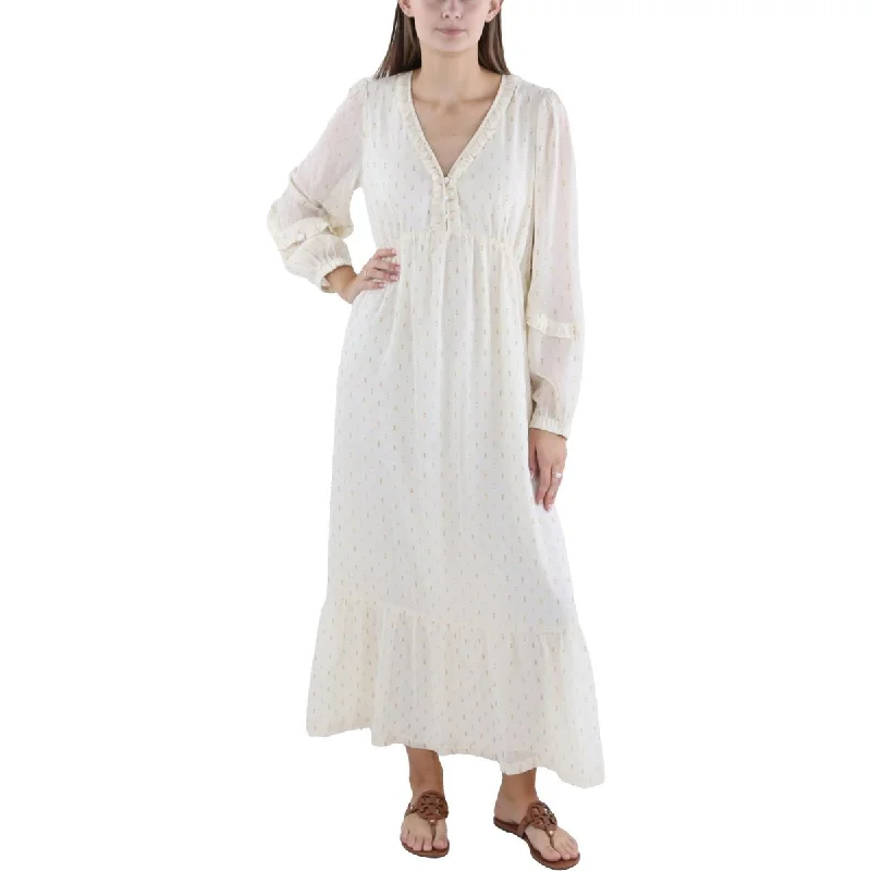 Lost + Wander Womens Metallic Tea Length Maxi Dress Stylish Button-Up Maxi Dress