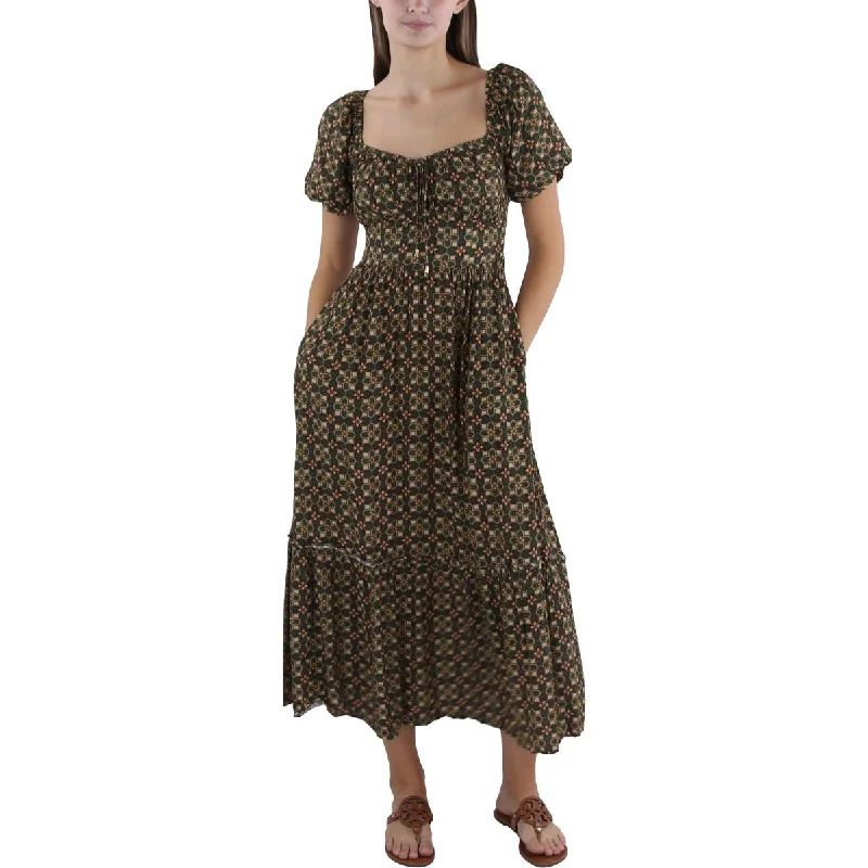 Lost + Wander Womens Printed Tea Length Maxi Dress Comfortable Maxi Dress with Belt