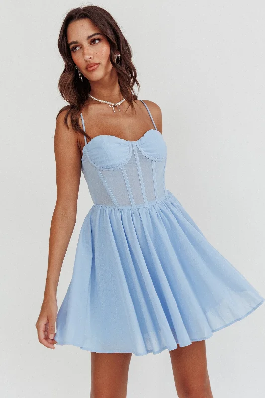 Lovers High Bustier Mini Dress Powder Blue Fashionable Denim Mini Dress