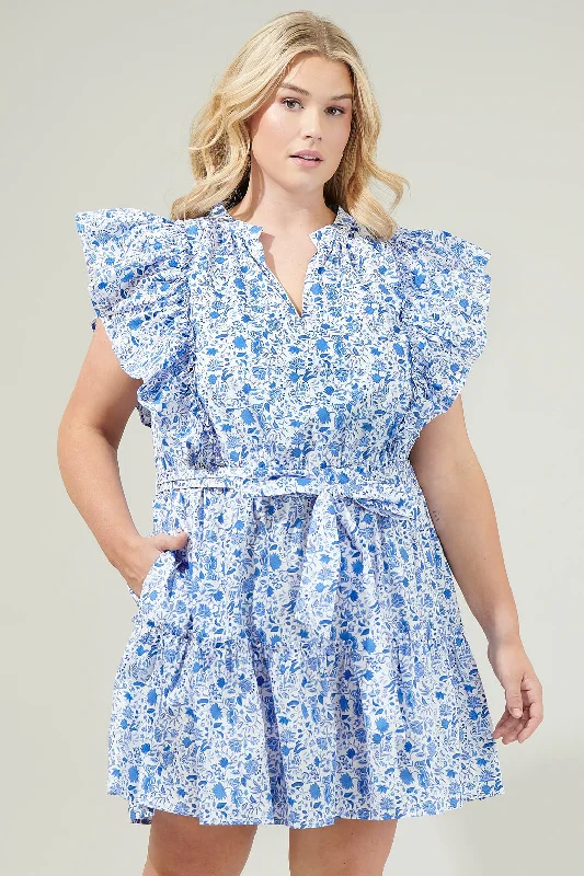 Luray Floral Ruffle Mini Dress Curve Fashionable Pleated Mini Dress