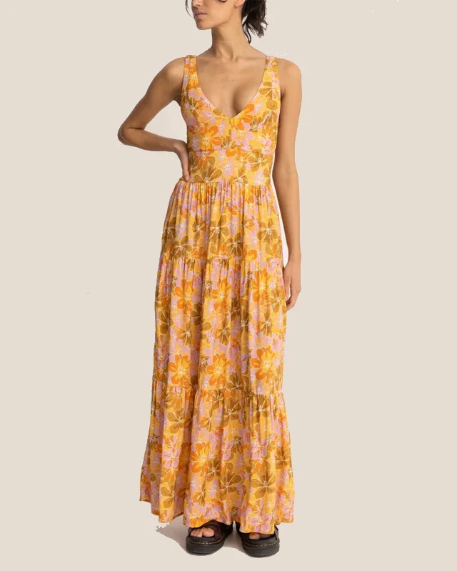 Mahana Floral Tiered Maxi Dress Fashionable High-Waist Maxi Dress