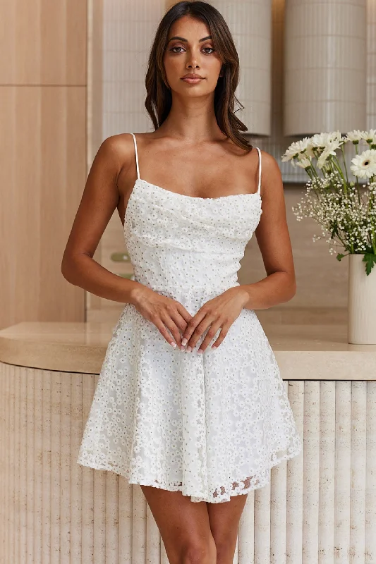 Marbella Floral Embroidered Overlay Scoop Neck Mini Dress White Fashionable Polka Dot Mini Dress