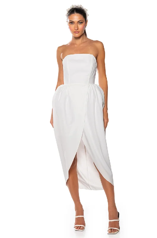 TULIP SKIRT SPAGHETTI STRAP MIDI DRESS Cozy A-Line Midi Dress