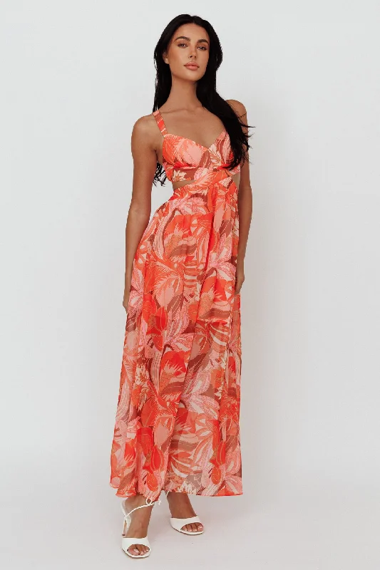 Maura Lace-Up Back Maxi Dress Floral Red Fashionable Printed Maxi Dress