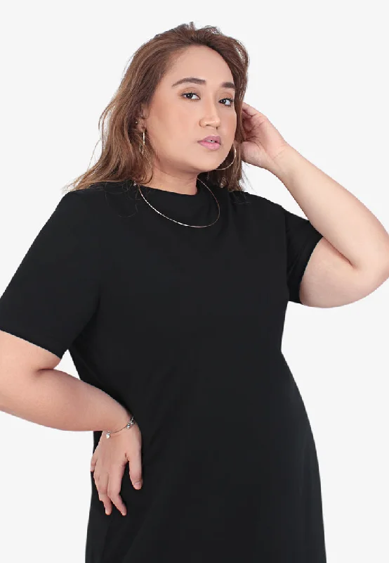 Collins Basic Cotton Midi Dress - Black Cozy Wide Strap Midi Dress