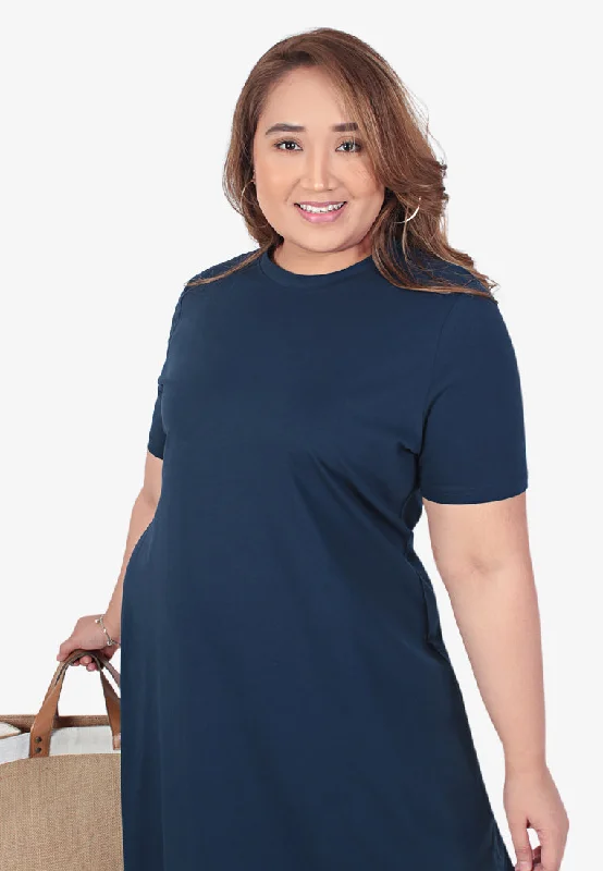 Collins Basic Cotton Midi Dress - Dark Blue Comfortable Knitwear Midi Dress