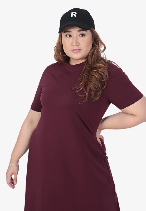 Collins Basic Cotton Midi Dress - Maroon Trendy Smocked Waist Midi Dress