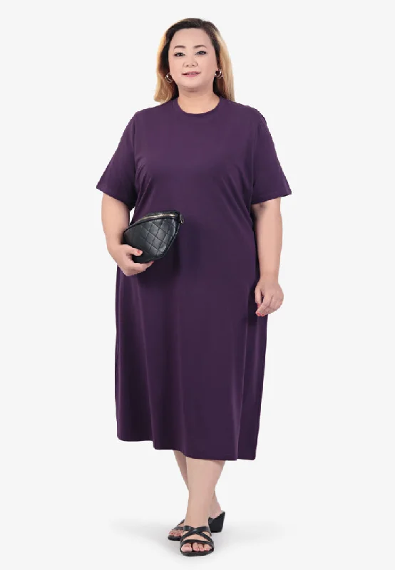 Collins Basic Cotton Midi Dress - Purple Cozy Midi Dress with Pockets