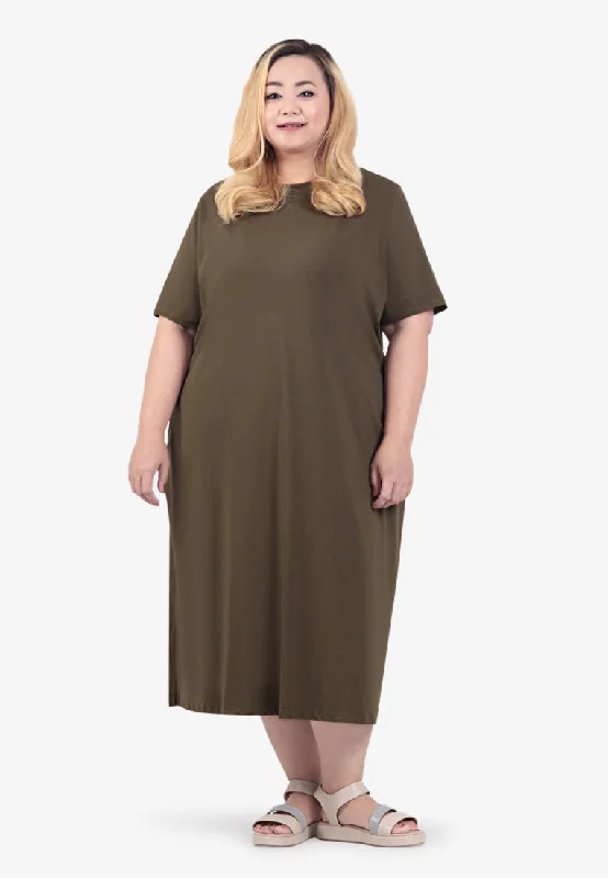 Collins Basic Cotton Midi Dress - Army Green Elegant Satin Slip Midi Dress