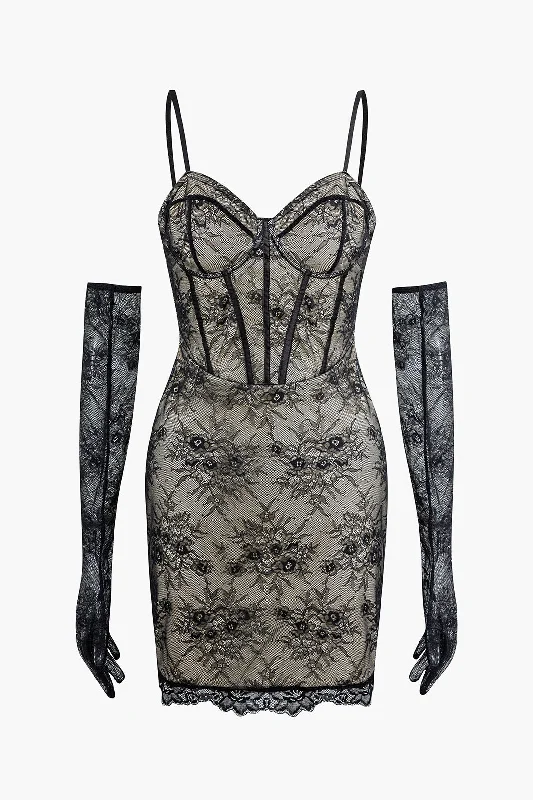 Solid Lace Corset Mini Dress Modern Satin Mini Dress