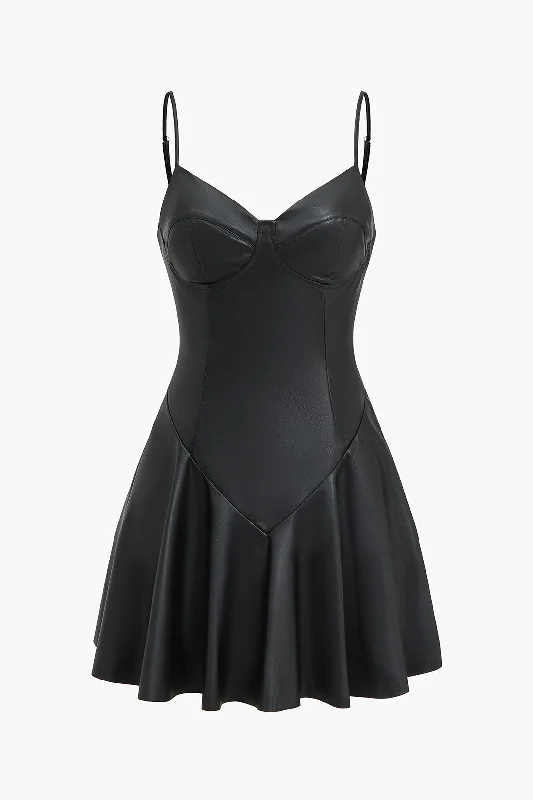 Solid Faux Leather Slip Bustier Mini Dress Comfortable Polka Dot Mini Dress