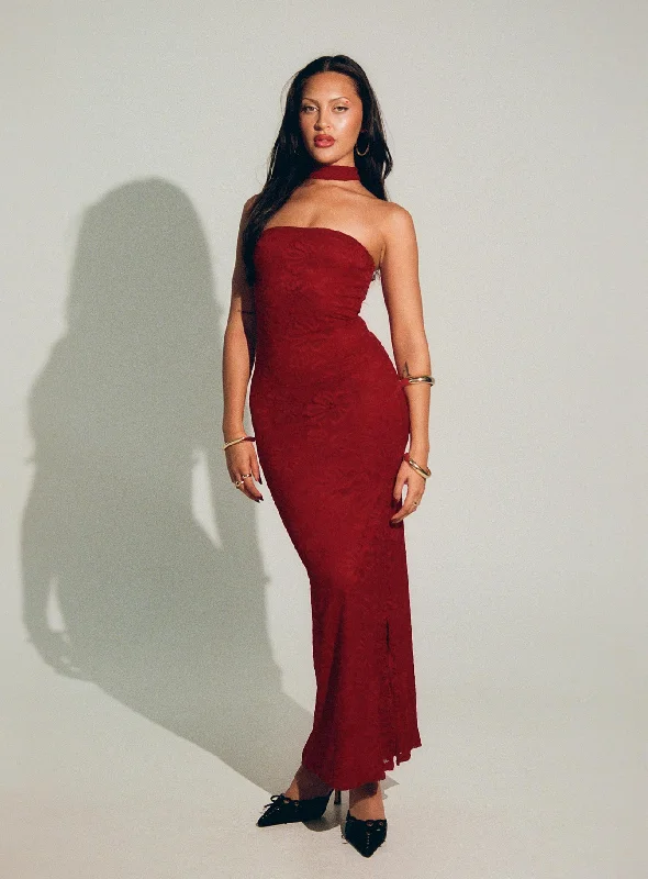 Melantha Strapless Maxi Dress Red Cozy Open-Back Maxi Dress