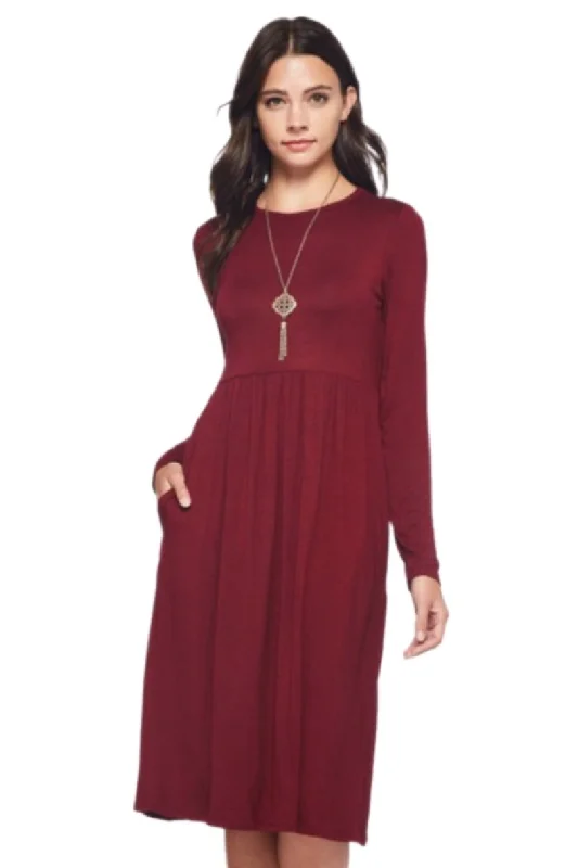 Midi Dress Style 3374 in Burgundy Trendy Mock Neck Midi Dress
