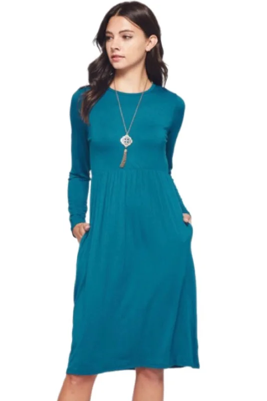Midi Dress Style 3374 in Mustard or Teal Trendy Off-Shoulder Button Midi Dress