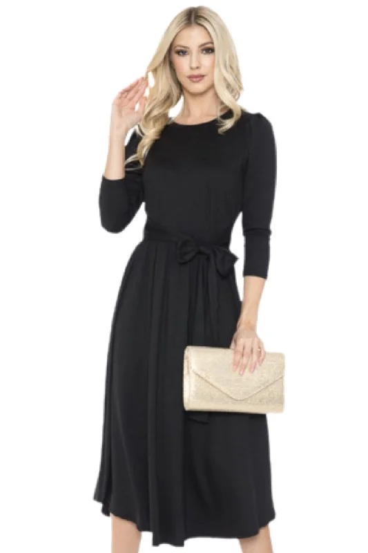 Midi Dress with Shirred Sleeves Style 2080 Elegant Faux Wrap Midi Dress