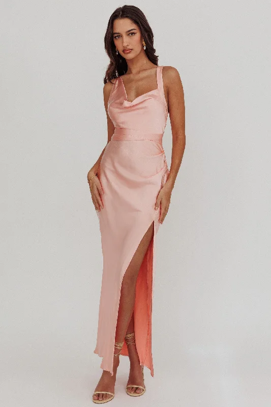 Midnight Sun Asymmetrical Strap Maxi Dress Apricot Stylish One-Shoulder Maxi Dress