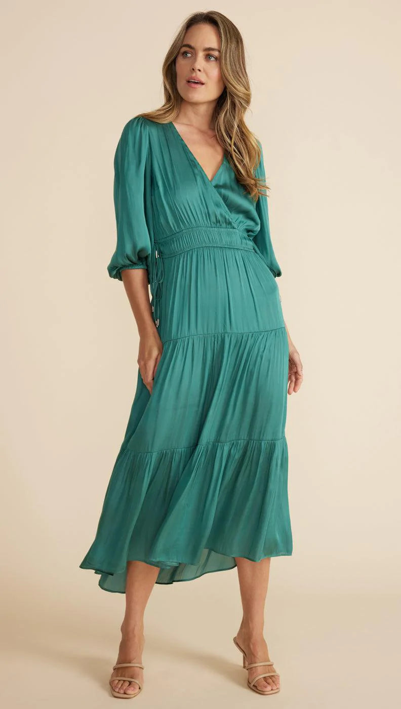 MINK PINK ANYA WRAP FRONT MIDI DRESS BRIGHT EMERALD Fashionable Floral Embroidery Midi Dress