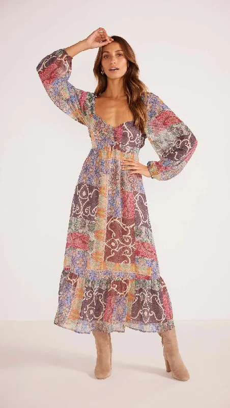 MinkPink Ciana Babydoll Midi Dress Fashionable High-Neck Midi Dress