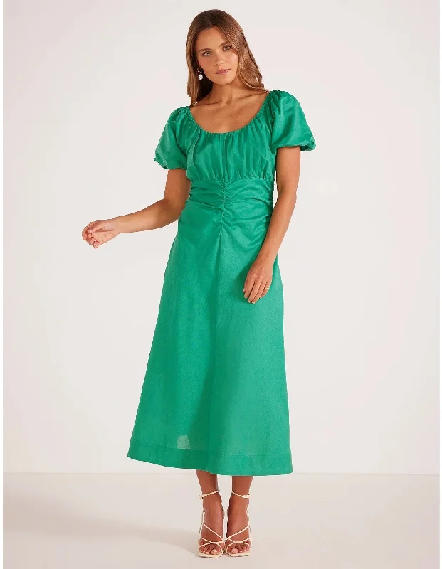 MinkPink Nalani Ruched Midi Dress Trendy Long Sleeve Midi Dress
