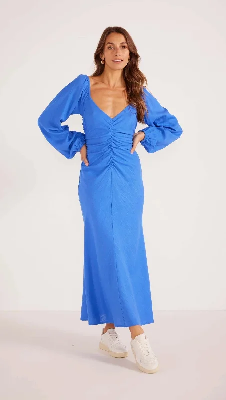 MinkPink Phoebe Ruched Midi Dress Trendy Off-Shoulder Ruffle Midi Dress