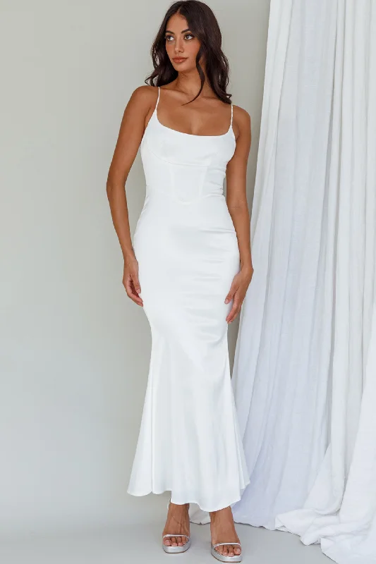 Moon Rising Mermaid Maxi Dress White Elegant Maxi Dress with Lace