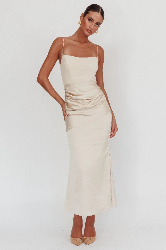 Morella Draped Waist Maxi Dress Champagne Comfortable Bohemian Maxi Dress