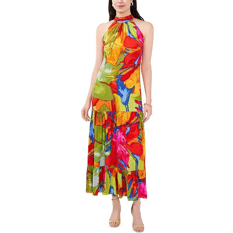 MSK Womens Printed Halter Maxi Dress Elegant Lace Maxi Dress