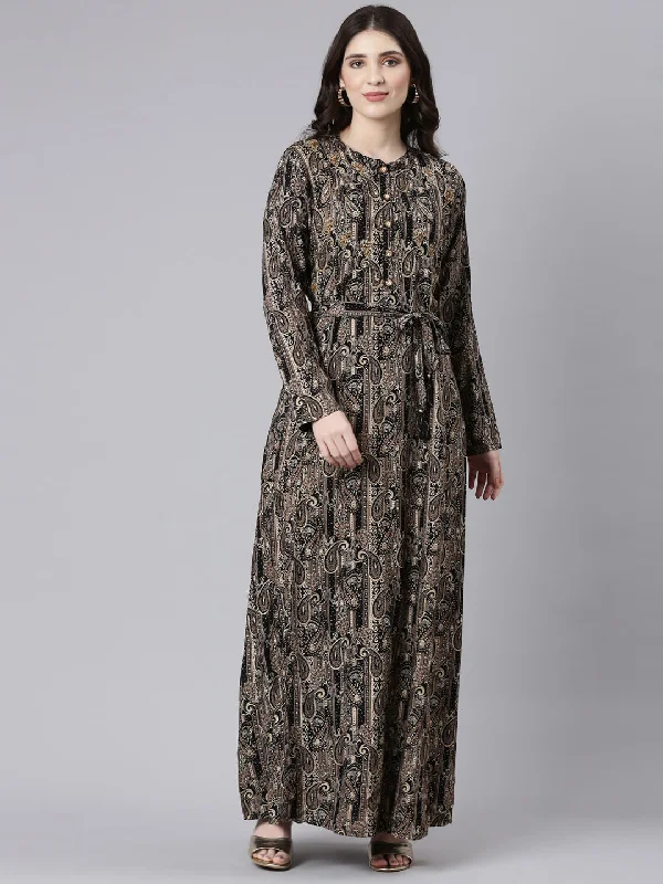Neeru's Black Straight Casual Printed Maxi Dresses Stylish Boho Maxi Dress