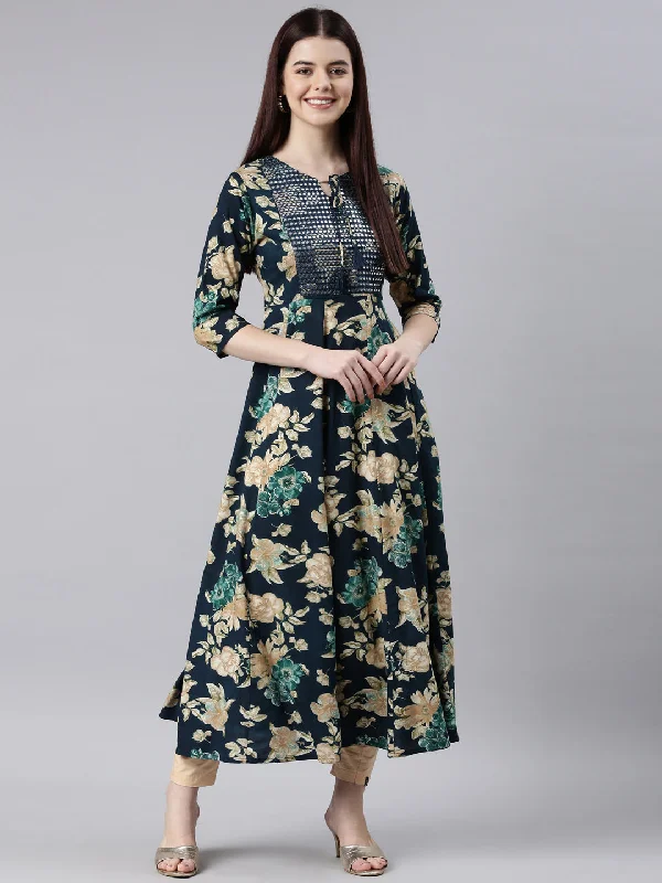 Neerus Multi Printed Casual Maxi Dresses Fashionable Layered Maxi Dress