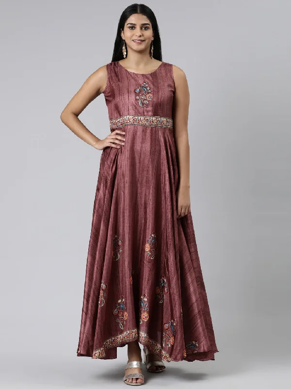 Neeru's Pink Curved Casual Embroidered Maxi Dress Stylish Empire Waist Maxi Dress