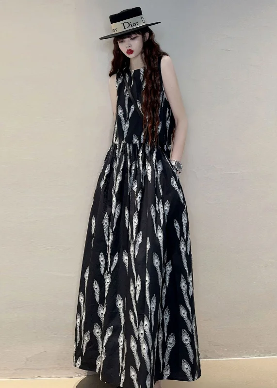 New Black O Neck Print Pockets Cotton Maxi Dresses Sleeveless KK059 Trendy Satin Maxi Dress New Black O Neck Print Pockets Cotton Maxi Dresses Sleeveless KK059 Trendy Satin Maxi Dress