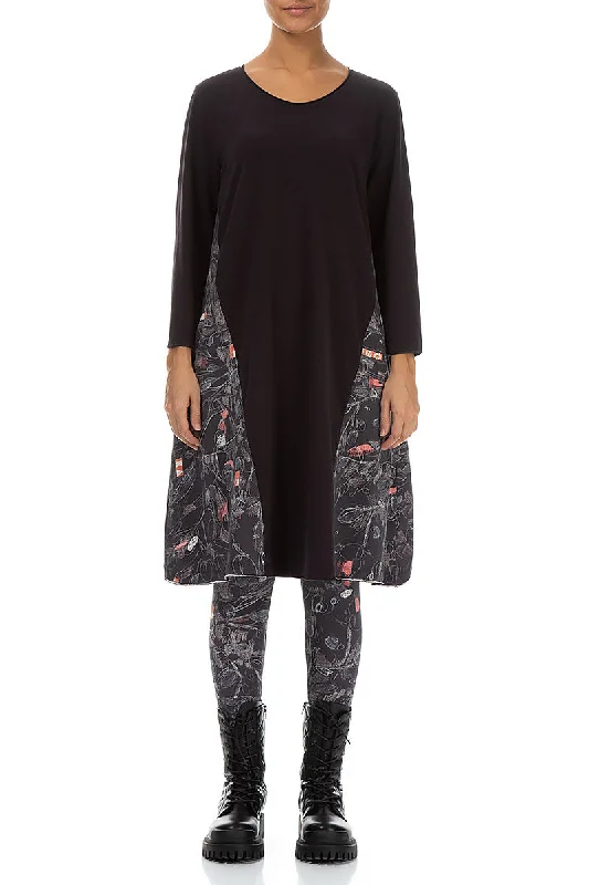 Nightfall Black Cotton Midi Dress Trendy Tiered Hem Midi Dress