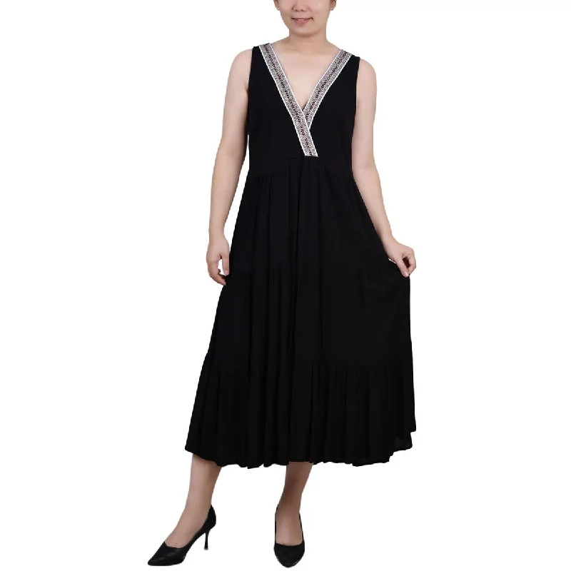 NY Collection Womens Petites Tiered Long Maxi Dress Elegant Maxi Dress with Pockets