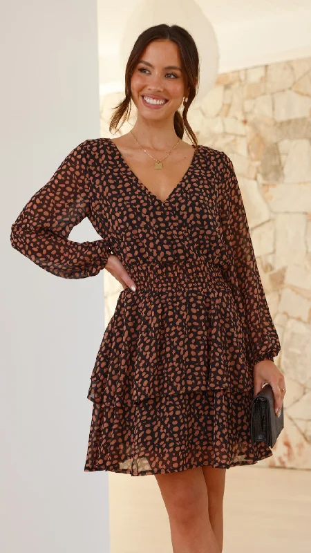 Odelia Mini Dress - Black / Pink Print Cozy Wraparound Mini Dress