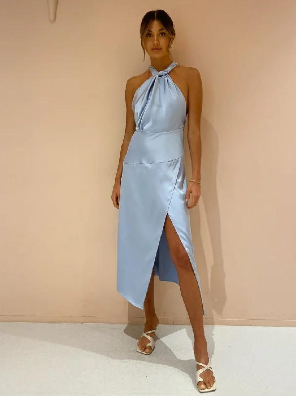 One Fell Swoop Sidney Midi Dress in Carolina Blue Trendy Smocked Waist Midi Dress