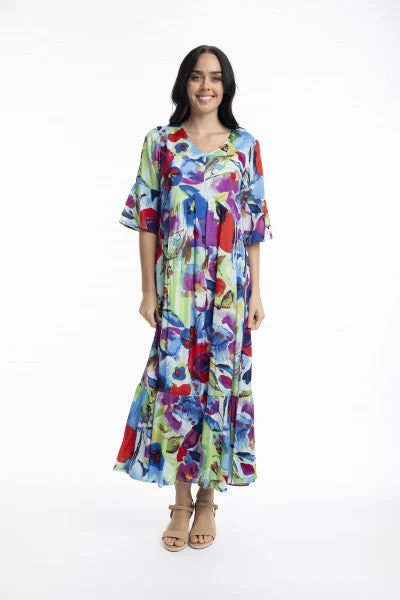 Orientique Nevis Maxi Dress Stylish Pleated A-Line Maxi Dress