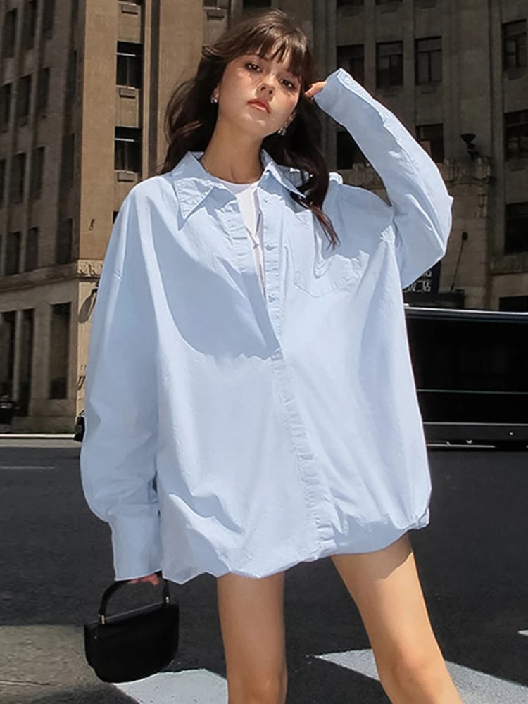 Oversized Baggy Turn Collar Cover-up Casual Loose Holiday Beach Mini Dress Chic Bohemian Mini Dress