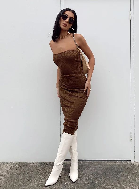 Paige Strapless Maxi Dress Brown Comfortable Long-Sleeve Maxi Dress