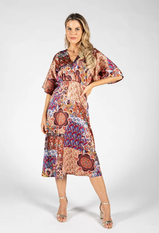 Paisley Pop Midi Dress Stylish Silk Midi Dress