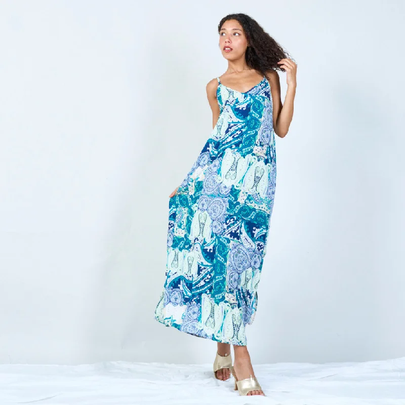 Paisley print spaghetti strap maxi dress wholesale Comfortable T-Shirt Maxi Dress