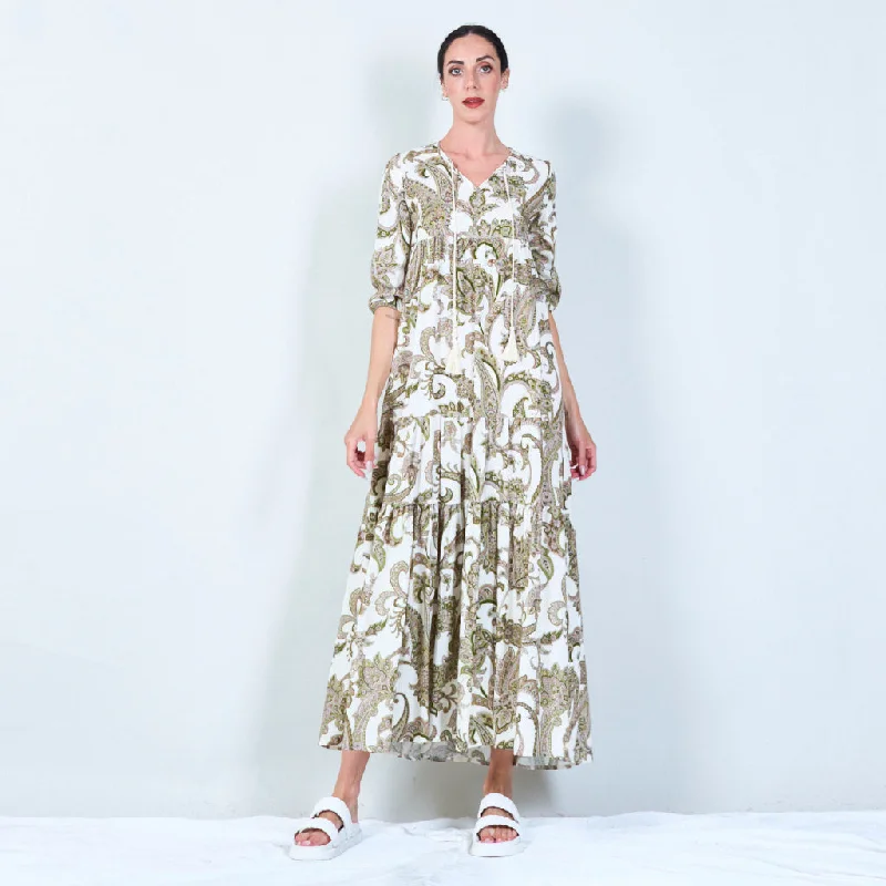 Paisley print tiered maxi dress wholesale Elegant Maxi Dress with Pockets