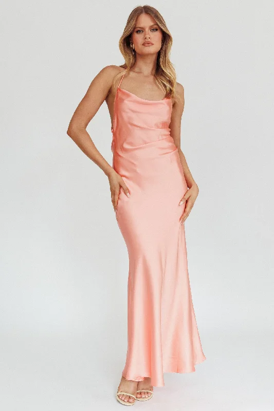Palma Low Back Strappy Maxi Dress Peach Cozy Knitted Maxi Dress