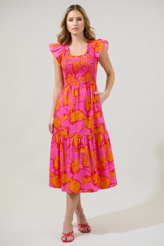 Passion Punch Giza Glare Smock Tiered Midi Dress Fashionable Plaid Midi Dress