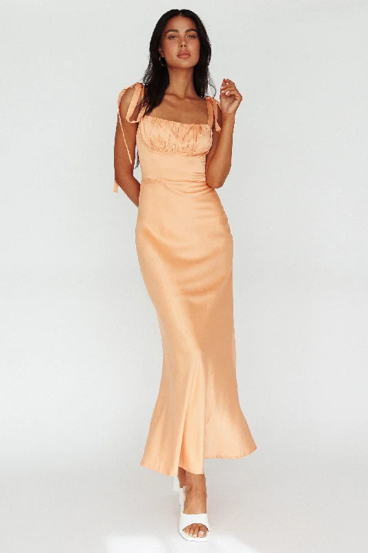 Pennelope Tied Shoulder Maxi Dress Orange Comfortable Flowy Maxi Dress
