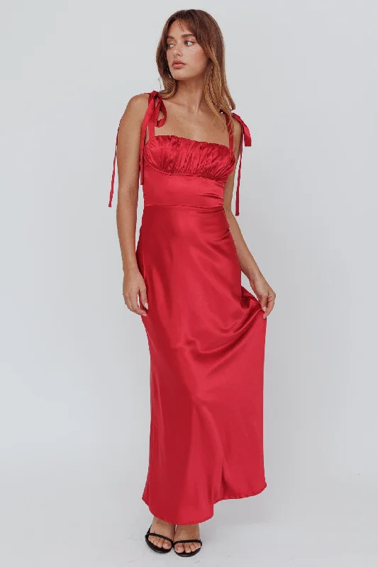 Pennelope Tied Shoulder Maxi Dress Wine Stylish One-Shoulder Maxi Dress
