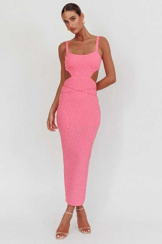 Piera Cut-Out Waist Maxi Dress Hot Pink Fashionable High-Low Maxi Dress