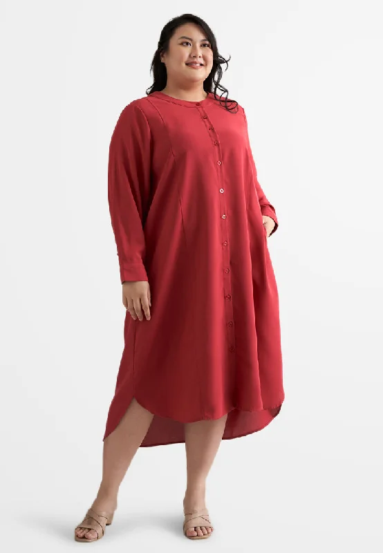 Bella Button Loose Fit Midi Dress Comfortable Deep V Midi Dress